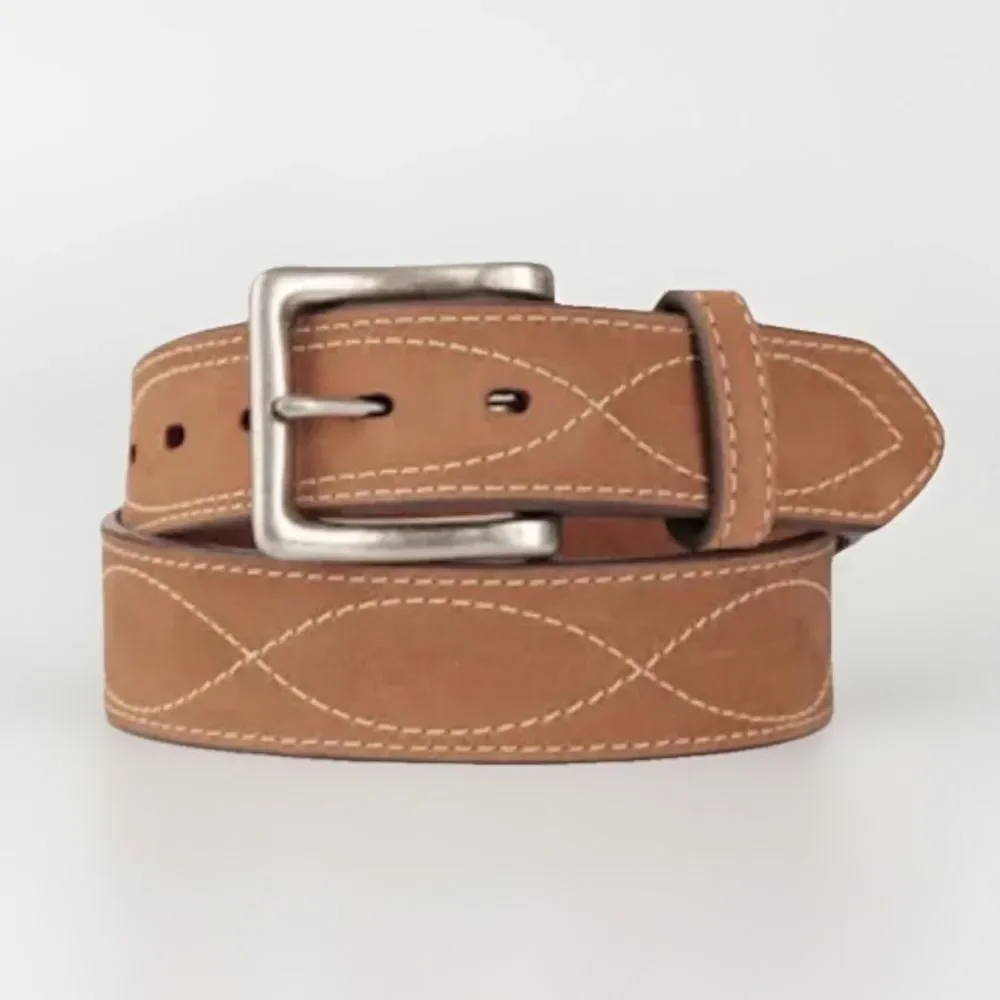 Bay Apache Brown Tan Leather Stitched Western Belt Mens Size 46 Rodeo Boho Retro
